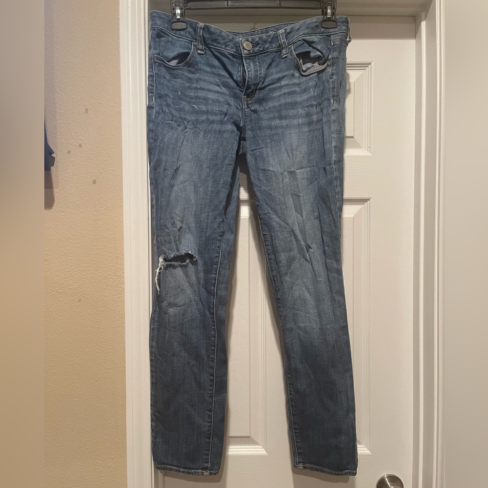 American Eagle Stretch Jeggings Distressed Size 14